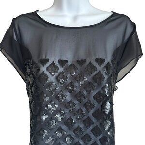 EUC ALL SAINTS Sequined Sheer Mesh Black Blouse - Size 8